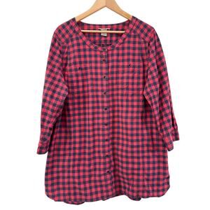 Duluth Trading Co Organic Cotton Free Range Buffalo Check Plaid 3/4 Sleeve Tunic